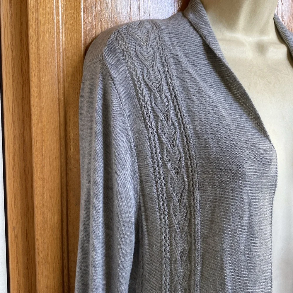 Skies Are Blue Gray Open Front Pointelle Knit Cardigan Size S - Picture 3 of 7